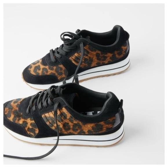 Zara ANIMAL PRINT SNEAKERS woman’s size 37 US 6 - Picture 1 of 9